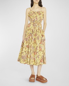 Платье миди из хлопкового поплина со складками Lisbet Ulla Johnson