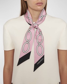 Узкий шелковый шарф с цепочкой и логотипом Valentino Garavani