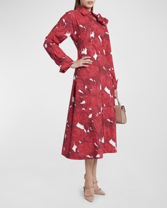 Платье миди с принтом роз и аппликацией Valentino Garavani