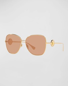 Золотые солнцезащитные очки-бабочки Medusa из стали и пластика Versace