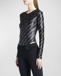 Металлизированное боди с логотипом по всей поверхности Versace Jeans Couture