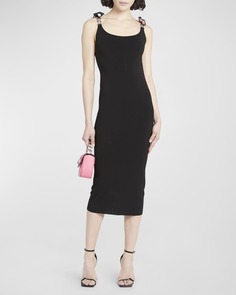 Трикотажное платье-миди со вставками из шелковой саржи в горошек Versace