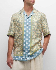 Мужская шелковая рубашка Logomania в горошек Versace