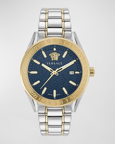 Мужские часы V-Code Greca с двухцветным браслетом, 42 мм Versace