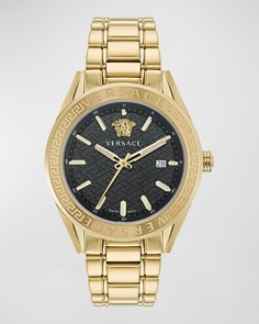 Мужские часы V-Code IP с браслетом из желтого золота, 42 мм Versace