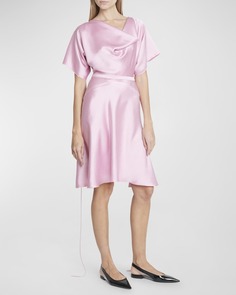 Атласное платье с драпировкой и воротником-хомутом Victoria Beckham