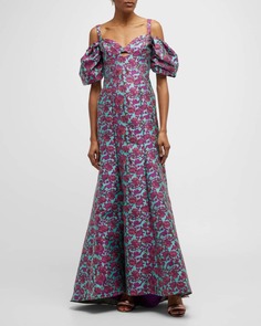 Жаккардовое платье с цветочным принтом и открытыми плечами в форме сердца Zac Posen