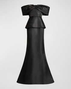 Платье А-силуэта с открытыми плечами и баской Zac Posen