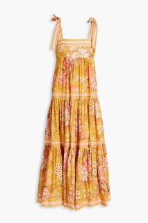 Платье Zimmermann Tiered Floral-print Cotton-gauze Midi, оранжевый