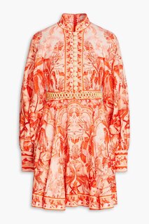 Платье Zimmermann Belted Printed Linen Mini, красный