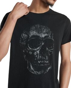 Хлопковая футболка с изображением черепа и необработанными краями John Varvatos