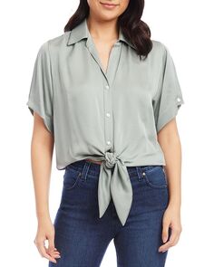 Атласная блузка с короткими рукавами и завязками спереди Karen Kane