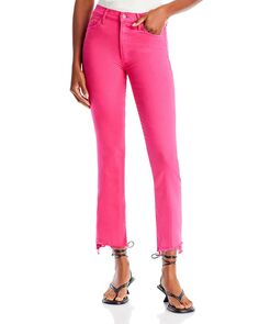 Укороченные рваные джинсы с высокой посадкой The Insider в цвете Raspberry Sorbet MOTHER