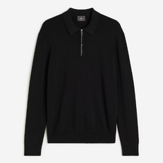 Футболка поло H&amp;M Slim Fit Half-zip Polo, черный H&M