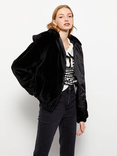Женское однотонное плюшевое пальто с капюшоном и длинными рукавами Xside
