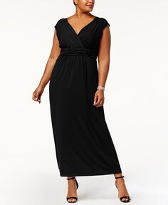 Плюс размер платье макси с рюшами в стиле ампир NY Collection, черный