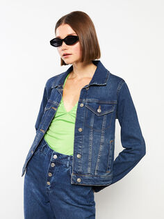 Женская джинсовая куртка с прямым воротником и длинными рукавами LCW Jeans