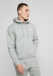 Толстовка на молнии Nike Club Hoodie, темно-серый меланж / матовое серебро