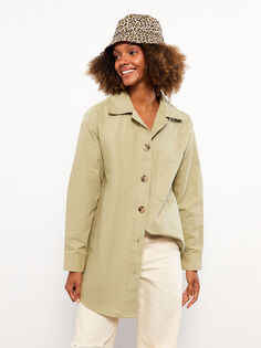 Прямая женская куртка-рубашка из габардина с длинными рукавами LCW Casual