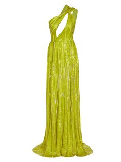 Платье длиной до пола, расшитое пайетками Elie Saab, лаймовый