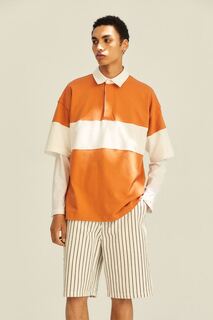 Рубашка в стиле регби оверсайз с коротким рукавом H&amp;M, оранжевые/цветные блоки H&M