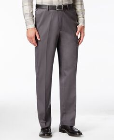 Мужские большие и высокие брюки премиум-класса без железа цвета хаки классического кроя с плоским передом и скрытым расширяемым поясом Haggar, темно-серый