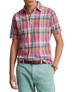 Поплиновая рубашка Madras классического кроя с короткими рукавами Polo Ralph Lauren