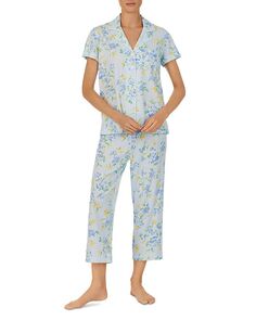 Пижамный комплект с короткими рукавами и воротником-стойкой Capri Pant Ralph Lauren