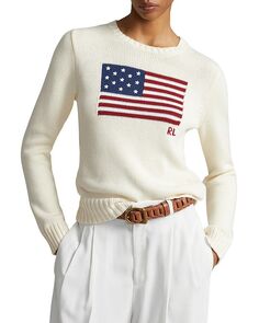 Хлопковый свитер с круглым вырезом и американским флагом Ralph Lauren