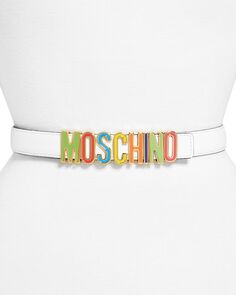 Женский кожаный ремень с радужной пряжкой и логотипом Moschino