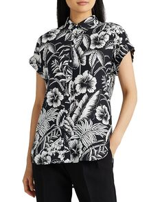Льняная рубашка с короткими рукавами и цветочным принтом на пуговицах Ralph Lauren