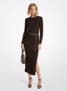 Платье миди Michael Michael Kors Wool Blend Belted, коричневый