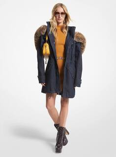 Анорак Michael Michael Kors Faux Fur Trim Denim, синий