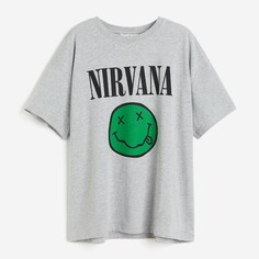Футболка H&amp;M Printed Nirvana, светло-серый H&M