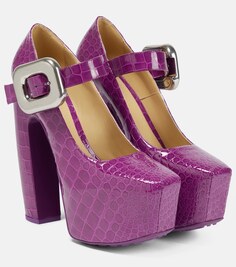 Кожаные туфли-лодочки Mary Jane на платформе Mostra Bottega Veneta, фиолетовый