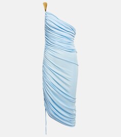 Платье миди на одно плечо со сборками BOTTEGA VENETA, синий