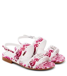 Кожаные сандалии с принтом майолики Dolce&amp;Gabbana, красный