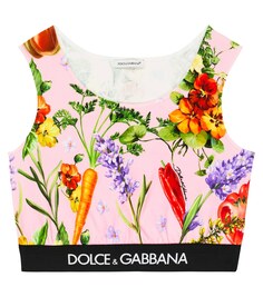 Укороченный топ из смесового хлопка с принтом Dolce&amp;Gabbana, розовый