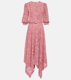 Кружевное платье макси с поясом COSTARELLOS, розовый