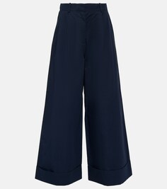Широкие брюки из хлопкового и шелкового поплина CO, синий