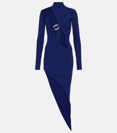 Мини-платье в рубчик с вырезами DAVID KOMA, синий
