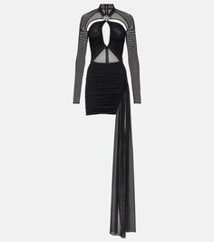 Мини-платье из джерси с асимметричным вырезом DAVID KOMA, черный