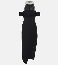 Украшенное платье миди с вырезом халтер DAVID KOMA, черный