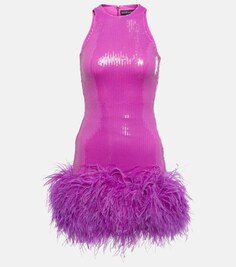 Мини-платье с пайетками и отделкой перьями DAVID KOMA, фиолетовый