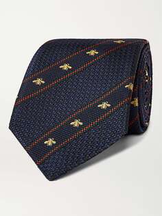 Полосатый шелково-жаккардовый галстук шириной 7 см с логотипом GUCCI, синий