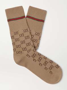 Носки с жаккардовым логотипом и хлопком GUCCI, коричневый