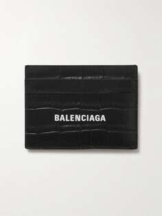 Картхолдер из кожи с эффектом крокодила и принтом логотипа BALENCIAGA, черный