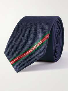 Шелковый галстук с жаккардовым логотипом шириной 7 см GUCCI, синий