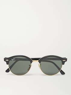 Поляризованные солнцезащитные очки Clubmaster в круглой оправе из ацетата и золотистого тона RAY-BAN, черный