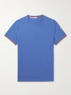 Облегающая футболка из эластичного хлопкового джерси с аппликацией логотипа MONCLER, синий